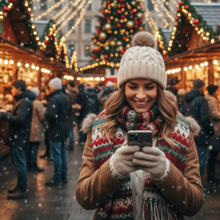 Frau auf dem Weihnachtsmarkt